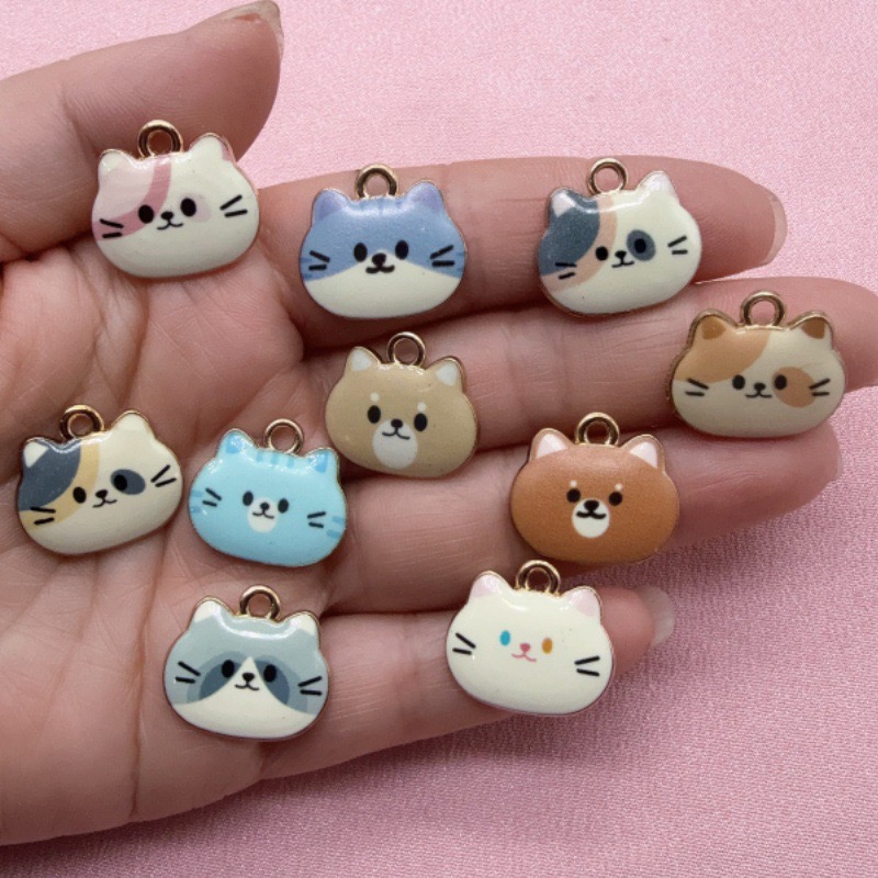 Jewelry Making - 12pcs Printed Cat Head Alloy Drip