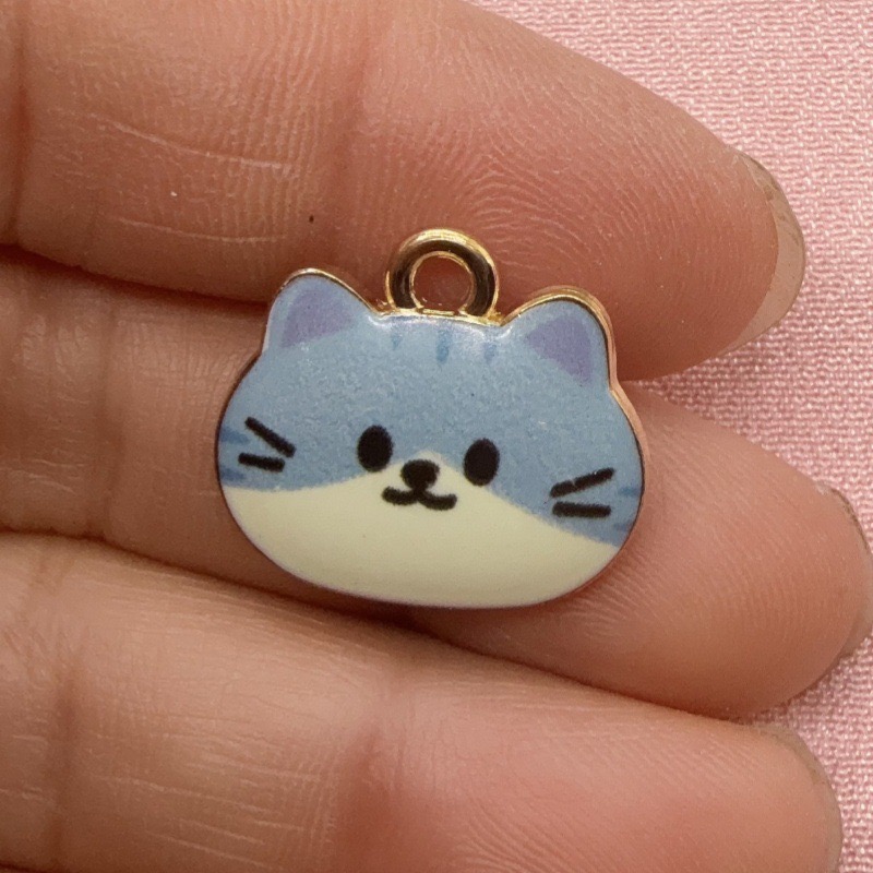 12pcs Printed Cat Head Alloy D - Jewelry Making recension och pris